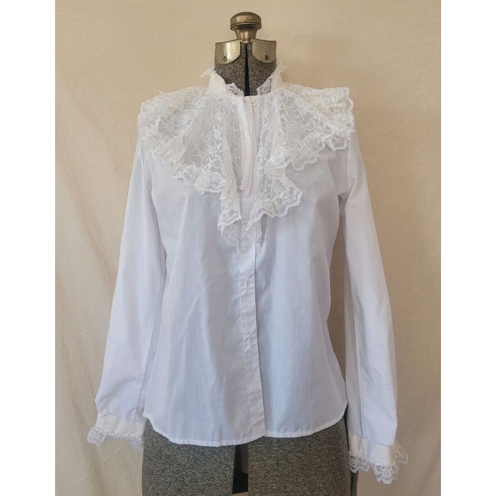 Vintage 60s Archie Brown And Son Edwardian Victorian Blouse Lace Bust Trim